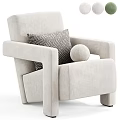 Beige Upholstered Single Sofa With Geometric Pattern Pillow And Decorative Ball