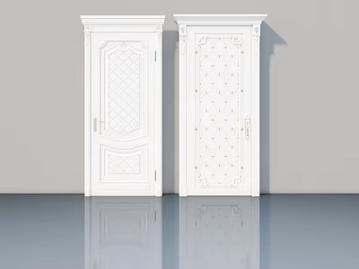 White Hinged Interior Doors With Elegant Carved Patterns For Home Decoration 3d model