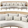 Modern L Shaped Sectional Sofa With Rattan Frame Light Gray Fabric And Striped Cushions