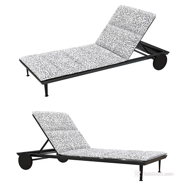 Modern Lounge Chair Design With Black Metal Frame And Patterned Cushion 3d model 