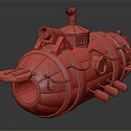 Cartoon Wooden Submarine As Water Transport With Cannon Windows And Propellers
