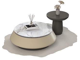 Cream wind coffee table combination side a few round a few ornaments 3d model