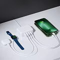 Green Smartphone Charging Set With Multi Port Charger Blue Smartwatch And White Wireless Earbuds