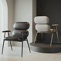 Modern Leisure Chairs in Black Leather and Light Gray Fabric with Metal Legs