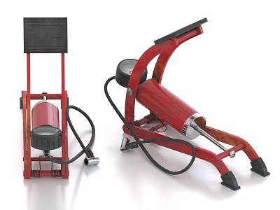 Red Industrial Equipment Foot Operated Pump With Metal Frame And Black Hose 3d model