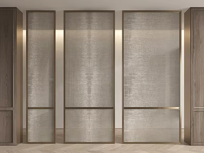 Modern Room Divider With Metal And Wood Frames And Sheer Fabric Panels For Space Separation 3d model