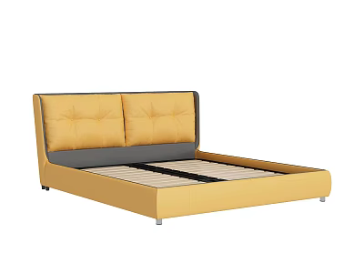 Yellow Upholstered Headboard Double Bed With Two Cushions Modern Simple Frame 3d model