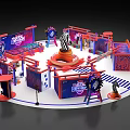 Red And Blue Tobacco Liquor Store Interior With Circular Booth Display Cabinets