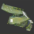 Detailed Golf Course Layout With Green Turf Trees Water Features And Paths