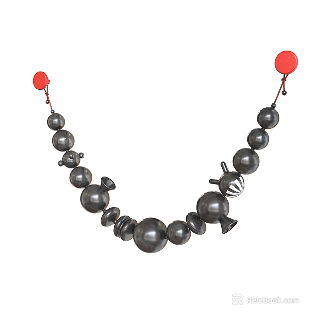 Hanging Wall Decor Featuring Black Spheres Various Shaped Ornaments And Red Ends 3d model