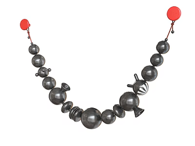 Hanging Wall Decor Featuring Black Spheres Various Shaped Ornaments And Red Ends 3d model