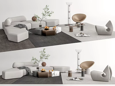 Modern Sofa Coffee Table Combination Multi-person Curved Sofa Leisure Chair Floor Lamp Carpet 3d model