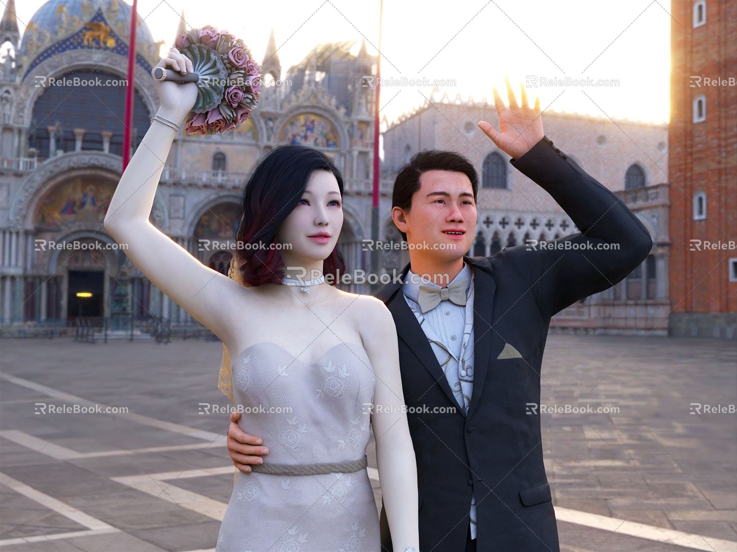 Modern Double Wedding Wedding Photo Wedding Newlyweds Bride and Groom 3d model