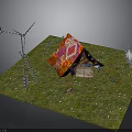 Colorful Patterned Tent Setup On Grassland With Decorative Structures And Small Items
