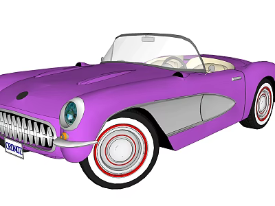 Purple Classic Convertible Sports Car With Vintage Design And Open Top 3d model