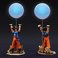 Anime Character Table Lamp with Blue Top Orange Pants Holding Glowing Sphere Shade Rock Base