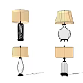 Stylish Table Lamps With Different Designs Glass And Metal Bases Beige Lampshades 3d model