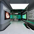 Modern Exhibition Hall Design With Display Cabinets Large Screens And Lighting