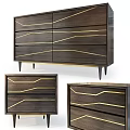 Modern Dark Wood Console Cabinet and Side Cabinet with Golden Lines and Drawers