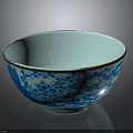 Decorative Ceramic Bowl With Blue White Circular Patterns And Gold Rim For Daily Use