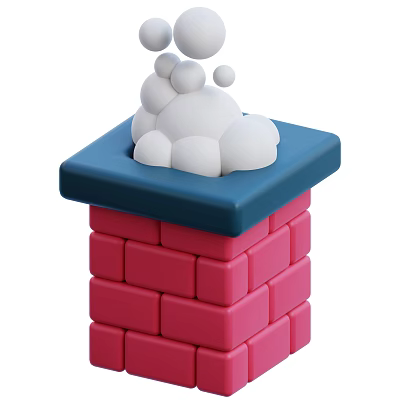 Red Brick Stone And Wood Chimney Structure With Blue Top And White Cloud Bubbles 3d model