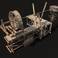 Ancient Wooden Industrial Equipment Featuring Wheel Platform Support Structure And Mechanical Design