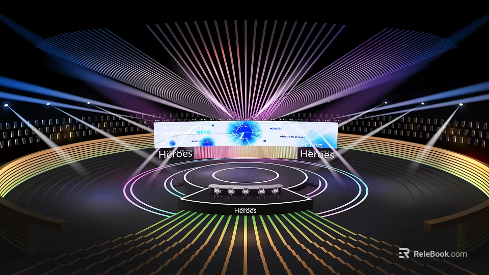 Modern Cultural Center Interior Design With Colorful Lighting Large Display Screen And Circular Stage 3d model 
