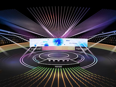 Modern Cultural Center Interior Design With Colorful Lighting Large Display Screen And Circular Stage 3d model