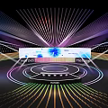 Modern Cultural Center Interior Design With Colorful Lighting Large Display Screen And Circular Stage