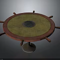 Circular Small Watercraft With Red Rim Yellow Surface Silver Center Disk And Paddles