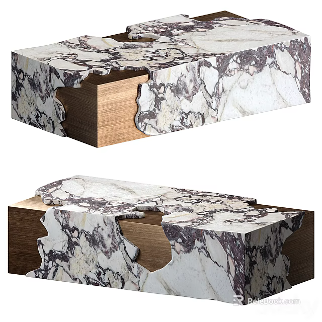 Elegant Coffee Table Design With Marble Top And Wooden Drawer 3d model 