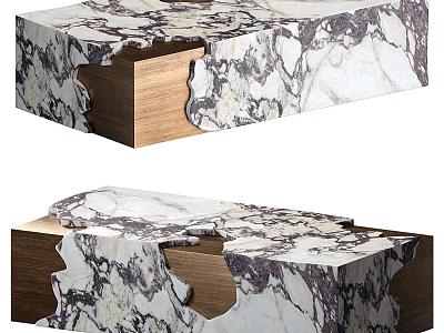 Elegant Coffee Table Design With Marble Top And Wooden Drawer 3d model