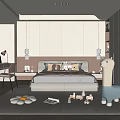 Cozy Modern Bedroom Interior With Bed Pillows Stuffed Toys Desk Chair And Camel Toy