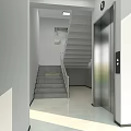 Modern Elevator Hallway Interior Design With Elevator Staircase Sleek Floor And Handrail 3d model