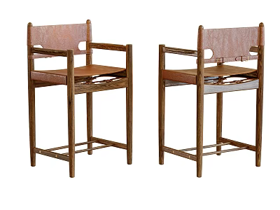 Modern Wooden Frame Bar Stools With Armrests And Upholstered Light Brown Seats 3d model