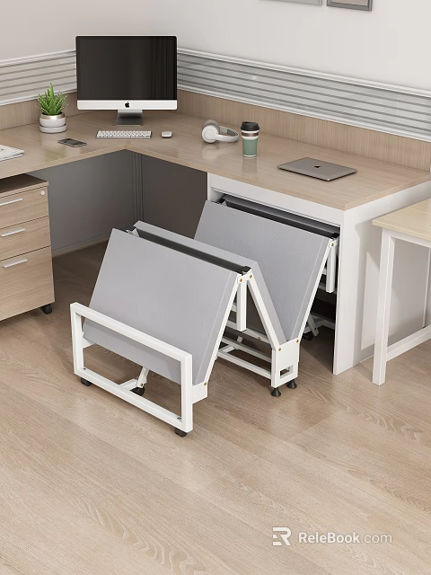 Foldable Rolling Tables With Gray Top And White Frame In Office Workspace 3d model 