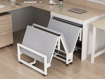 Foldable Rolling Tables With Gray Top And White Frame In Office Workspace 3d model