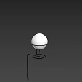 White Spherical Lampshade Table Lamp with Golden Circular Metal Frame and Gray Striped Wall