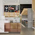 Modern Cyber Cafe Interior With Glass Brick Wall And Green Plants On Marble Countertop