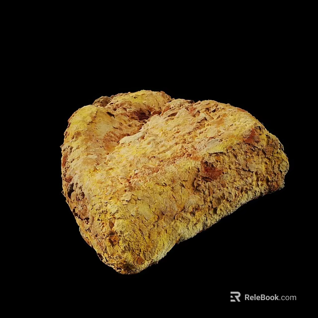 Rough Surface Yellow Bread With Dark Spots And Irregular Shape On Black Background 3d model 