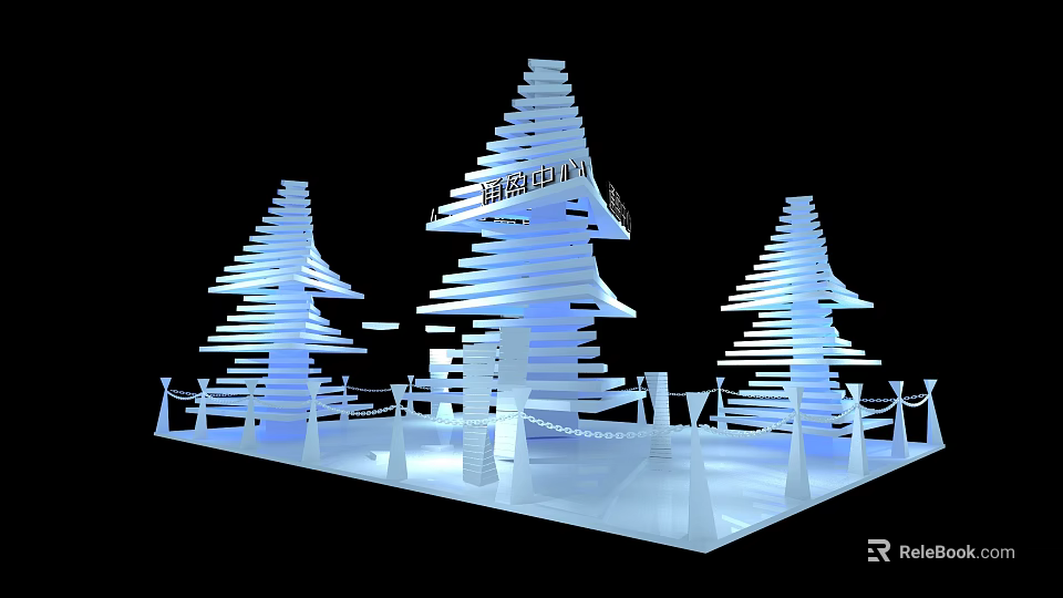Modern Art Installation With Layered White Structure And Blue Lighting 3d model