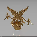 Golden Ornamental Sculpture With Intricate Leaf Like Wings And Detailed Base