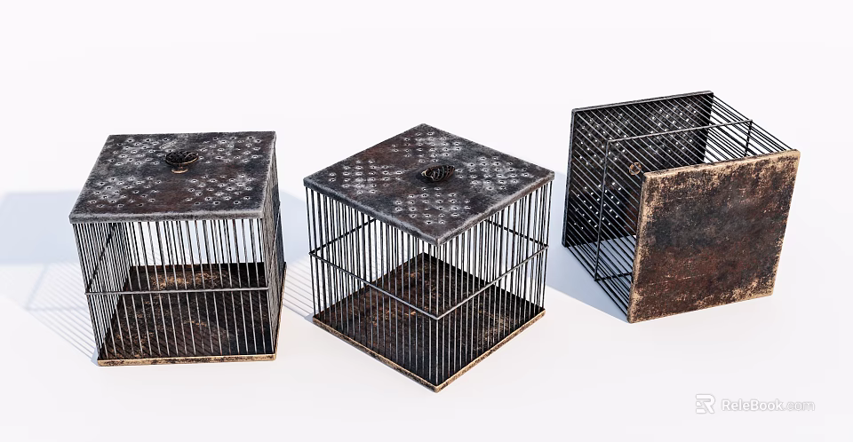 Vintage Metal Decorative Ornament Set With Hollow Out Cage Design And Distressed Finish 3d model 