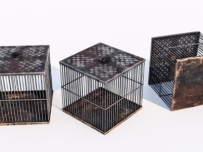 Vintage Metal Decorative Ornament Set With Hollow Out Cage Design And Distressed Finish 3d model