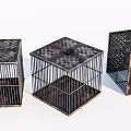 Vintage Metal Decorative Ornament Set With Hollow Out Cage Design And Distressed Finish