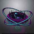 Futuristic Glowing Ring Structure With Blue And Purple Illumination And Central Tower Design