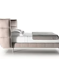 Modern Upholstered Double Bed With Wingback Headboard White Sheets And Light Beige Design 3d model
