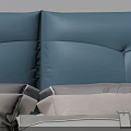 Elegant Modern Double Bed with Blue Beige Headboard Gray Bedding and Pillows 3d model