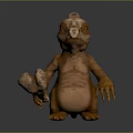 3D Game Movie Monster Character With Rough Skin Big Eyes Clawed Hands And Stone Object