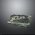 Architectural Building Model with Complex Structures Surrounded by Lush Trees and Greenery
